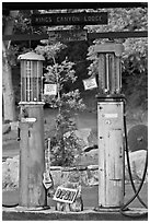 America oldest double gravity gas pumps, Kings Canyon Lodge. California, USA (black and white)
