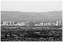 City skyline and Santa Cruz Mountain, early morning. San Jose, California, USA (black and white)