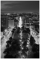 Cesar Chavez park from above at night. San Jose, California, USA ( black and white)