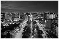 Downtown San Jose from above at night. San Jose, California, USA ( black and white)