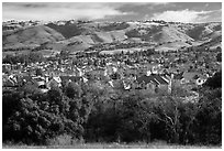 Evergreen Valley and hills in winter. San Jose, California, USA ( black and white)