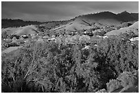 Villages community and hills in spring. San Jose, California, USA ( black and white)