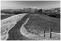 Path on crest of Evergreen Hills. San Jose, California, USA ( black and white)