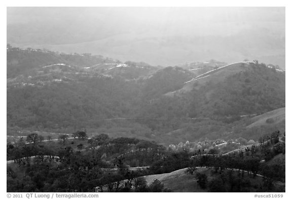 Hills and ridges at sunset. San Jose, California, USA (black and white)