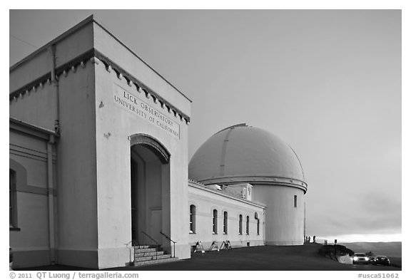 University of California Lick Observatory at sunset. San Jose, California, USA (black and white)