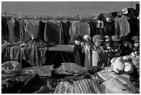 Apparel for sale, San Jose Flee Market. San Jose, California, USA ( black and white)