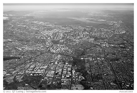 Aerial View of San Jose and South Bay. San Jose, California, USA (black and white)