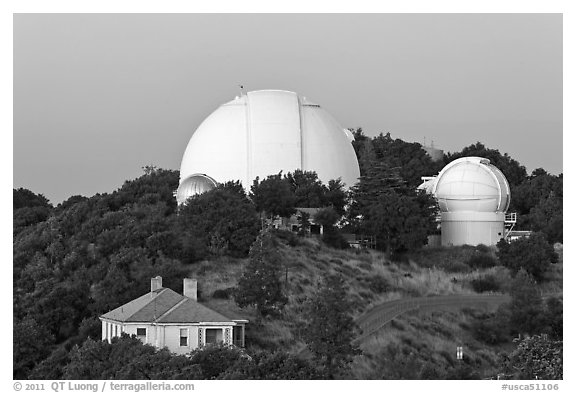 Lick observatory domes. San Jose, California, USA (black and white)