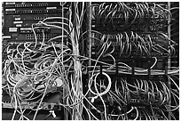 Unorganized server wires. Menlo Park,  California, USA ( black and white)