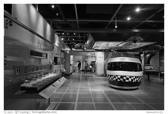 Technology exhibit, Intel Museum. Santa Clara,  California, USA (black and white)