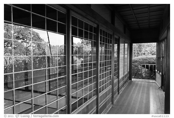 Reflection in pavillion, Hakone Estate. Saragota,  California, USA