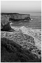 Wave and sea  cliffs at sunset, Wilder Ranch State Park. California, USA ( black and white)