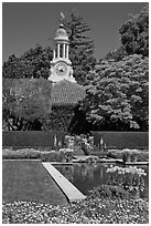 Sunken garden and garden shop, Filoli estate. Woodside,  California, USA ( black and white)