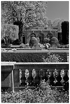 Balustrade, sunken garden, and garden house, Filoli estate. Woodside,  California, USA ( black and white)