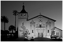 Santa Clara Mission illuminated at dusk. Santa Clara,  California, USA ( black and white)
