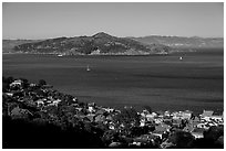 Angel Island seen from hills. California, USA ( black and white)