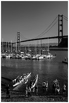 Presidio Yacht Club and Golden Gate Bridge. California, USA (black and white)