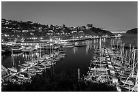 Belvedere Harbor at night. California, USA ( black and white)