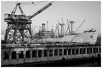 Shipyard No 3 and Red Oak Victory ship, World War II Home Front National Historical Park. Richmond, California, USA (black and white)