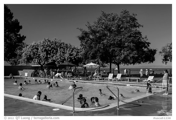 Public swimming pool, McNears Beach County Park. San Pablo Bay, California, USA (black and white)