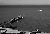 Historic Pier, China Camp Beach, China Camp State Park. San Pablo Bay, California, USA ( black and white)