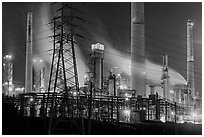 Shell Refinery by night. Martinez, California, USA (black and white)