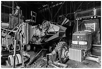 Barn full of agricultural machinery, Ardenwood farm, Fremont. California, USA ( black and white)