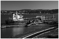 Oil tanker and Carquinez Strait. Martinez, California, USA ( black and white)