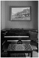 Piano and landscape painting, John Muir Home, John Muir National Historic Site. Martinez, California, USA ( black and white)