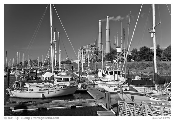 Harbor and power plant, Moss Landing. California, USA (black and white)