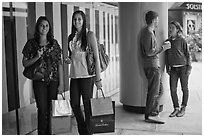 Shoppers and students, Stanford Shopping Center. Stanford University, California, USA ( black and white)