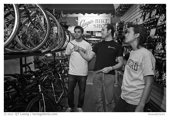 Bicycle shopping. Stanford University, California, USA (black and white)