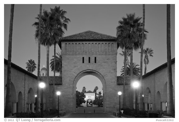 Gates at dusk, Main Quad. Stanford University, California, USA