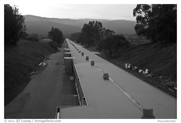 Longest building in the US housing Linear Accelerator. Stanford University, California, USA (black and white)