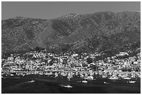 Avalon and mountains seen from Descanso Bay, Catalina. California, USA (black and white)