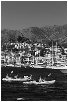 Sea kayaking in Avalon harbor, Catalina Island. California, USA (black and white)