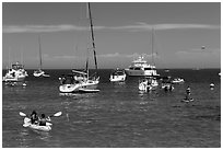 Recreational activities on water, Avalon, Santa Catalina Island. California, USA (black and white)