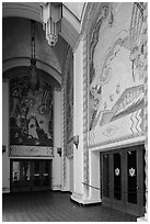Casino lobby with large frescoes, Catalina Island. California, USA ( black and white)