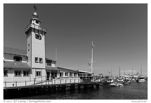 Yacht club tower and harbor, Avalon, Santa Catalina Island. California, USA (black and white)