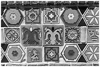 Ceramics on fountain, Avalon Bay, Catalina Island. California, USA (black and white)
