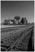 Railroad tracks and siding of Kelso. Mojave National Preserve, California, USA ( black and white)