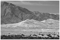 Kelso Sand Dunes at the base of Granite Mountains. Mojave National Preserve, California, USA ( black and white)