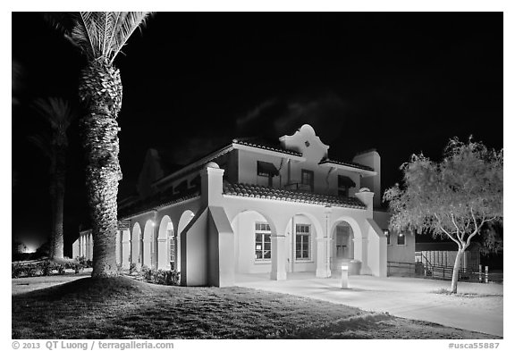 Kelso Depot at night. Mojave National Preserve, California, USA (black and white)