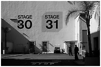 Shadows outside the sound stages, Studios at Paramount lot. Hollywood, Los Angeles, California, USA ( black and white)