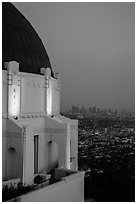 Griffith Observatory and downtown skyline at dusk. Los Angeles, California, USA ( black and white)