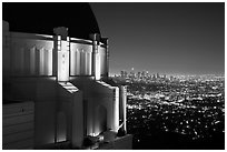 Griffith Observatory and downtown skyline at night. Los Angeles, California, USA ( black and white)