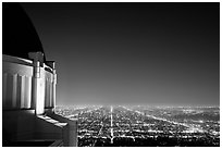 Griffith Observatory and street lights at night. Los Angeles, California, USA ( black and white)