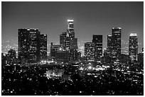 Skyline at night from above. Los Angeles, California, USA ( black and white)