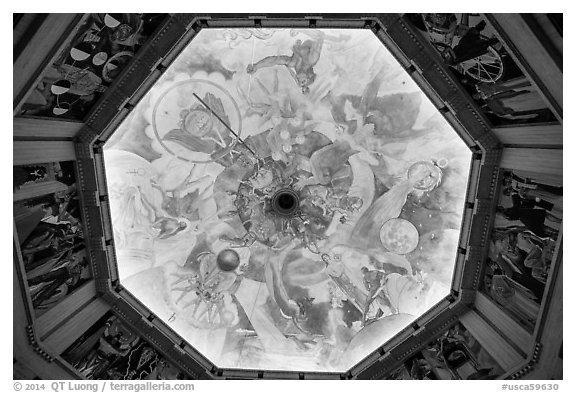 Art deco ceiling, Griffith Observatory. Los Angeles, California, USA (black and white)