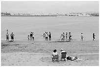 Cabrillo Beach and Long Island Harbor, San Pedro. Los Angeles, California, USA ( black and white)